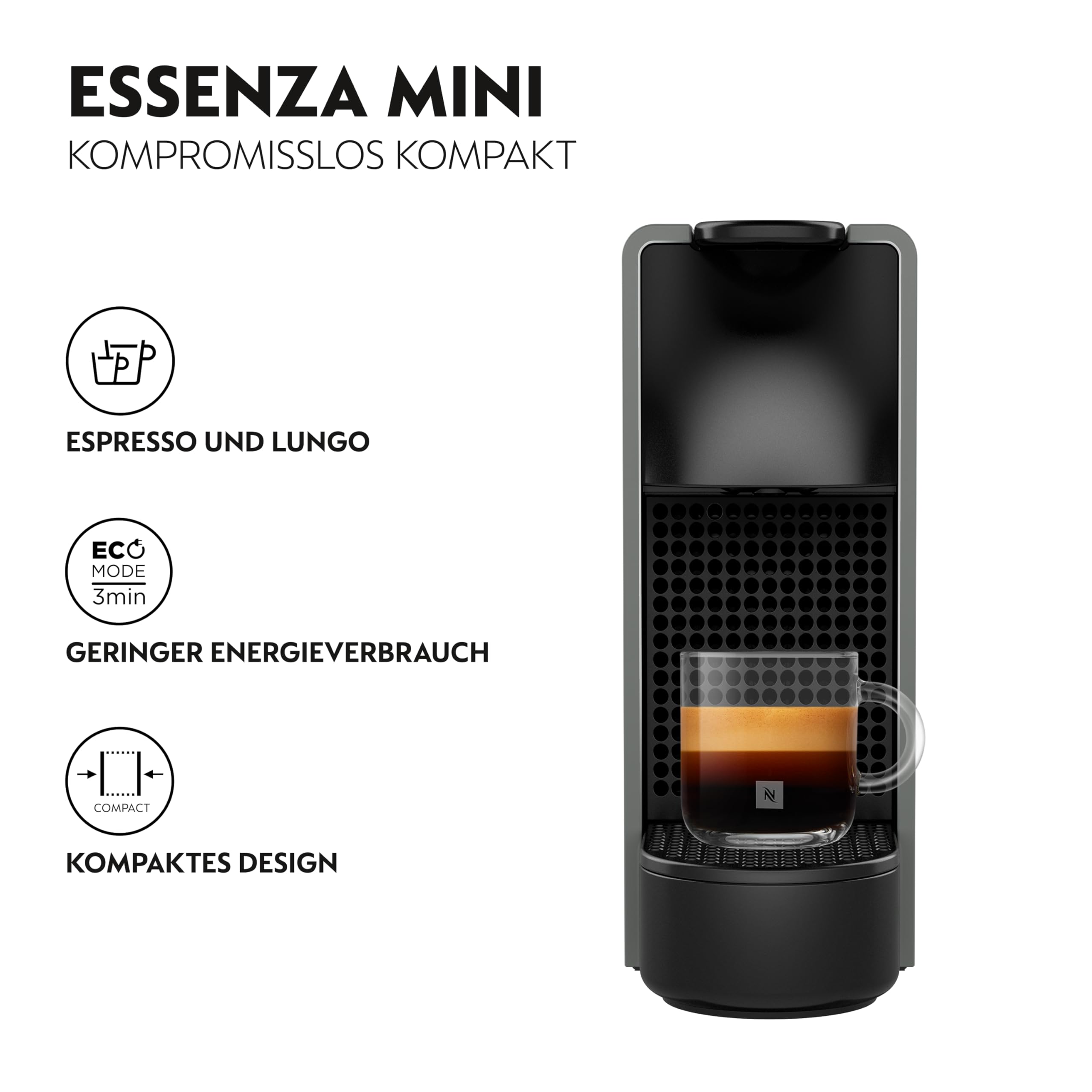 Essenza Mini XN110B – Kapselmaschine, 19 Bar, Ultrakompakt, Grau